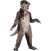 Adult Plus Size T-Rex Halloween Costume | Gray Dinosaur Halloween Jumpsuit for Men and Women | Jurassic Dinosaur Outfit