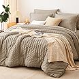 CozyLux King Seersucker Comforter and Sheet Set in a Bag - 7-Piece All Season Bedding Set with Comforter, Pillow Shams, Flat and Fitted Sheets, Pillowcases in Taupe