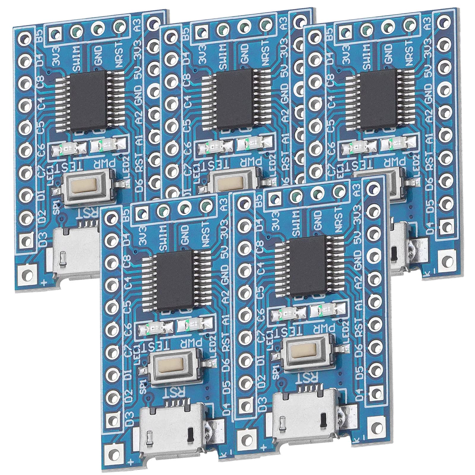 AZDelivery 5 x ARM STM8S103F3P6 8-bit minimum system Microcontroller Development Board Module for STM8S programming with UART, I2C, SPI, and a 5-channel 10-bit ADC