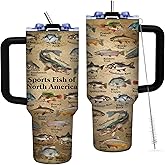 TNASURHUS Fish Gifts for Dad, 40oz Tumbler with Handle and Straw, Fishing Gifts for Men, Birthday Gifts for Fisherman, Party Supplies, Fishing Coffee Mug, Stainless Steel Cup