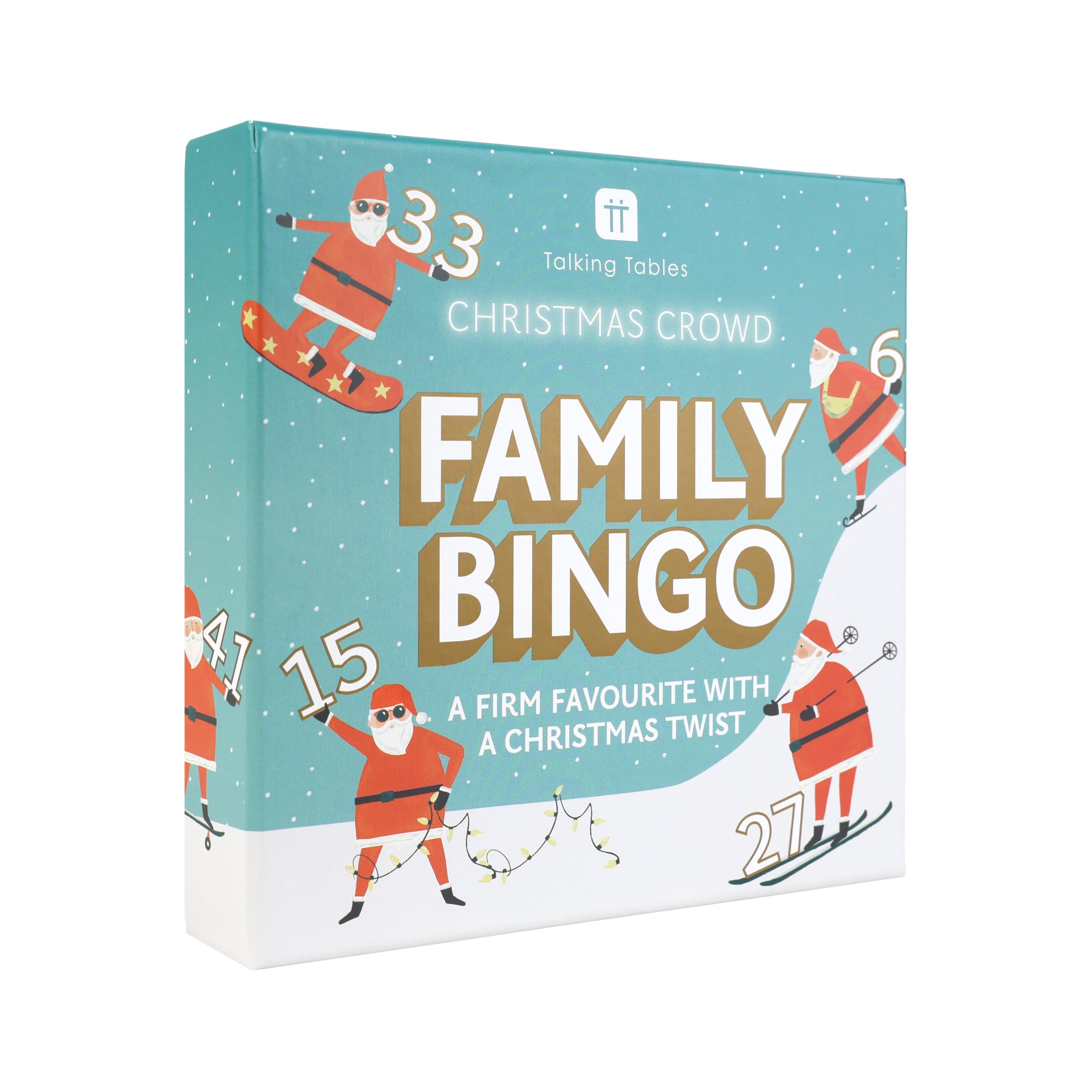 Talking Tables Family Christmas Bingo Game Christmas Bingo Game for Kids -Set Includes 48 Numbers, 100 Sheets Score Pad, Calling Cards Family Activity for Xmas Stocking Filler, Ages 5+