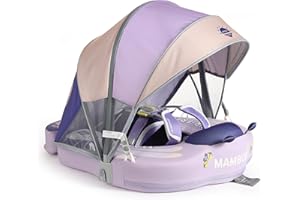 HECCEI Mambobaby Float Upgrade Add Tail Baby Float with Canopy for Infant Waist Swimming Ring Swim Trainer Non-Inflatable Floats Toys with Adjustable Safety Strap (Purple - Butterfly)
