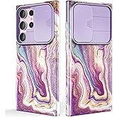 Chvelop for Samsung Galaxy S23 Ultra Case with Slide Camera Cover, Samsung S23 Ultra Case Shockproof Slim Thin Lightweight, Chic Glossy Fade-Resistant Pattern Phone Cases Cover for S23 Ultra, Purple