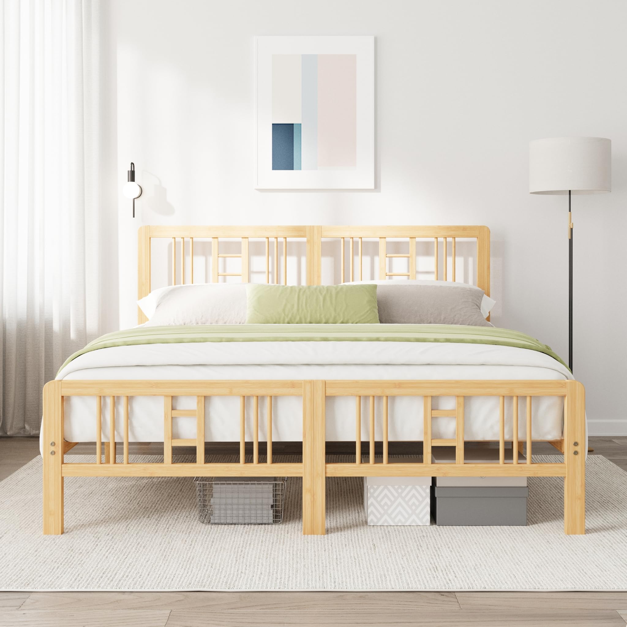 Photo 1 of Viisari Bamboo Wood King Size Bed Frame with Headboard and Footboard, 10 Inch Platform King Bed Frame with Steel Slats, Solid Foundation, Easy Assembly, Ample Under-Bed Storage, Noise-Free