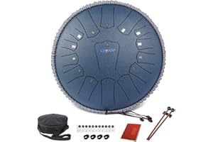 URBANVISTA Rain Drum for Outside Garden, Steel Tongue Drum, Rain Chime Chakra Drum, Hand Pan Musical Instrument Christmas Gift with Bag for Adult, Mallets for Meditation Yoga (Navy, 13" 15 Notes,D key)