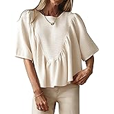 Ziqoty Women's Short Sleeve Peplum Babydoll Top Casual Waffle Knit Blouse Loose Relaxed Sleeve Shirt Daily Outings Chic