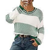 Viottiset Women's 2025 Fall Fashion Crew Neck Long Sleeve Striped Color Block Knit Loose Pullover Sweater Tops
