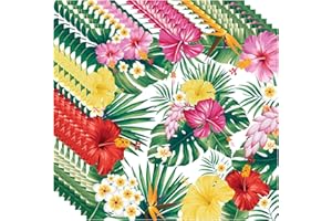BHNACIER 40pcs Hawaiian Luau Party Napkins - Tropical Palm Leaf and Hibiscus Aloha Happy Birthday Decoration - Disposable Paper Napkins for Hawaii Theme Parties