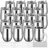 Vesici 20 Packs Wine Tumblers Insulated Cups with Lids, 12 oz Stainless Steel Stemless Wine Tumblers Double Layer Vacuum Wine Glasses Tumbler Cup Coffee Mug for Hot Cold Drink