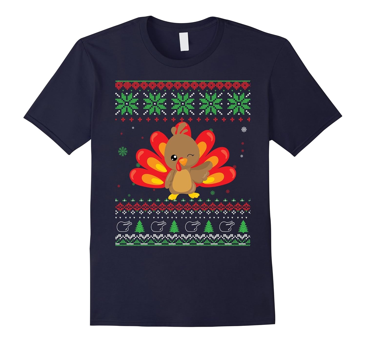 Thanksgiving Turkey Ugly Christmas Sweater Style T-Shirt-ANZ