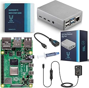 Vilros Raspberry Pi 4 Basic Starter Kit with Heavy Duty Self Cooling Aluminum Alloy Case (4GB Silver Case)
