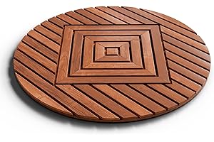 TEAK CULTURE Designer Round Teak Shower Mat, Xtra-Large 32” Diameter, Waterproof, Teak Oil Finish, for Bathroom, Pool, Spa, Boat, Sauna, Patio, Front Door from Our Diamond Collection