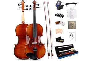 Aileen 4/4 Violin Set, Full Size Solidwood Fiddle for Adults Beginners with Hard Oblong Case, Shoulder Rest, Rosin, Two Bows, Clip-on Tuner, Extra Strings, Mute, Fingerboard Sticker, Bridge