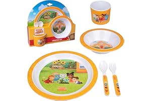 DANIEL TIGER'S NEIGHBORHOOD Daniel Tiger 5 Pc Mealtime Feeding Set for Kids and Toddlers - Includes Plate, Bowl, Cup, Fork and Spoon Utensil Flatware - Durable, Dishwasher Safe, BPA Free (Yellow)