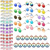 Bouiexye 60s 70s Hippie Costume Accessories Set-Hippie Sunglasses/Peace Necklaces/Flower Headbands for Hippie Party