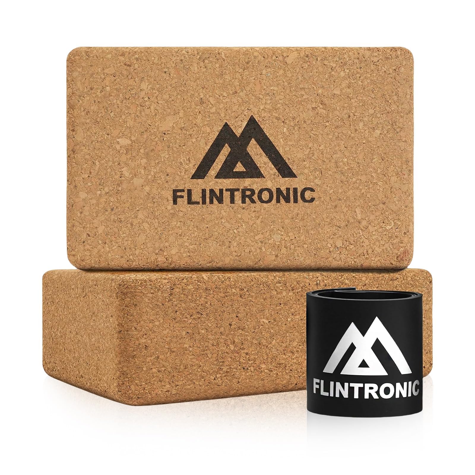 Flintronic Cork Yoga Blocks, 2PCS Mad Cork Yoga Bricks with Resistance Band, Eco-Friendly Gym Bricks, Non-Slip Yoga Block, Fitness Bricks for Yoga Pilates Training and Home Exercise