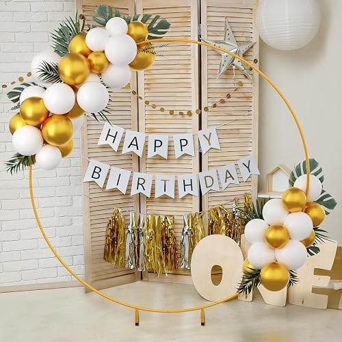 7.2FT Metal Balloon Arch Stand - White Reusable Backdrop Frame For Weddings, Birthdays, Parties, With Base