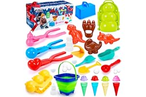 FUBEGI Snow Toys for Kids Ages 4-8 8-12, 24pcs Winter Snow Ball Makers for Kids, Snowball Making Kit Heart Snow Molds Shaper for Kids Outdoor Play, Dinosaur Snowman Ice Cream Snowball Maker for Toddlers 3-5