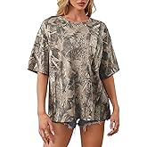 Eutten Womens Camo Shirt Maple Leaf Print Summer Tops Short Sleeve Oversized Crewneck T Shirts Loos Fit Graphic Tee