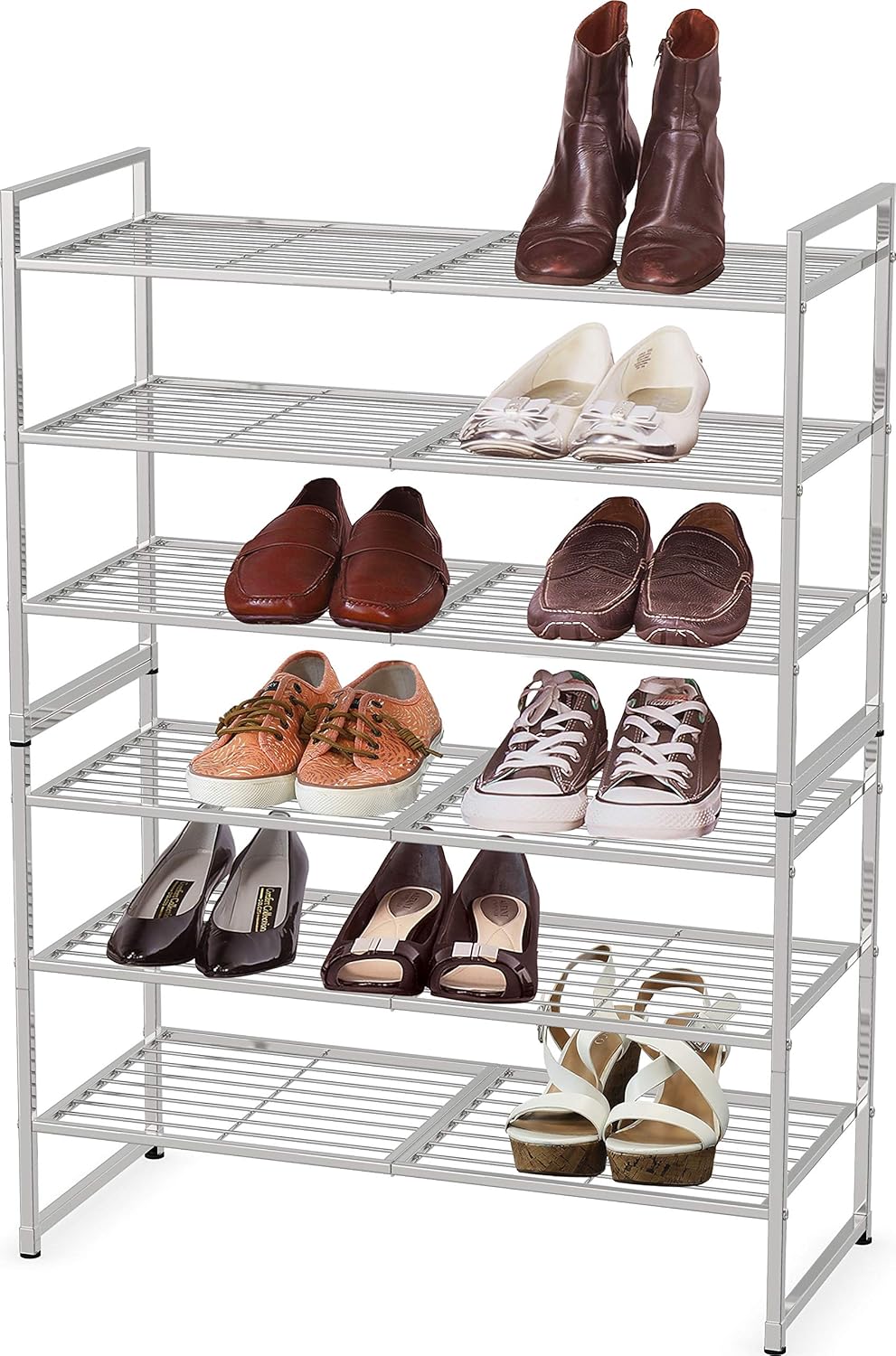bamboo shoe rack amazon on Amazon Com Simple Houseware 3 Tier Stackable Shoes Rack Storage Shelf Silver Home Improvement