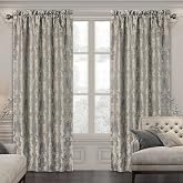 Loom and Mill Luxury Grey Curtains for Bedroom 2 Panels Set, 52 x 84 Inch | Classic Thick Chenille Jacquard Window Treatment Curtain Drapes with Tiebacks for Living Room Party Banquet Decorations