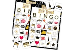 Funnlot New Year Games New Year Bingo Game Holiday Bingo 24 Players New Year Games for Party New Year Bingo Game Cards for School Party Supplies for Family Classroom Activities New Year Party Favors