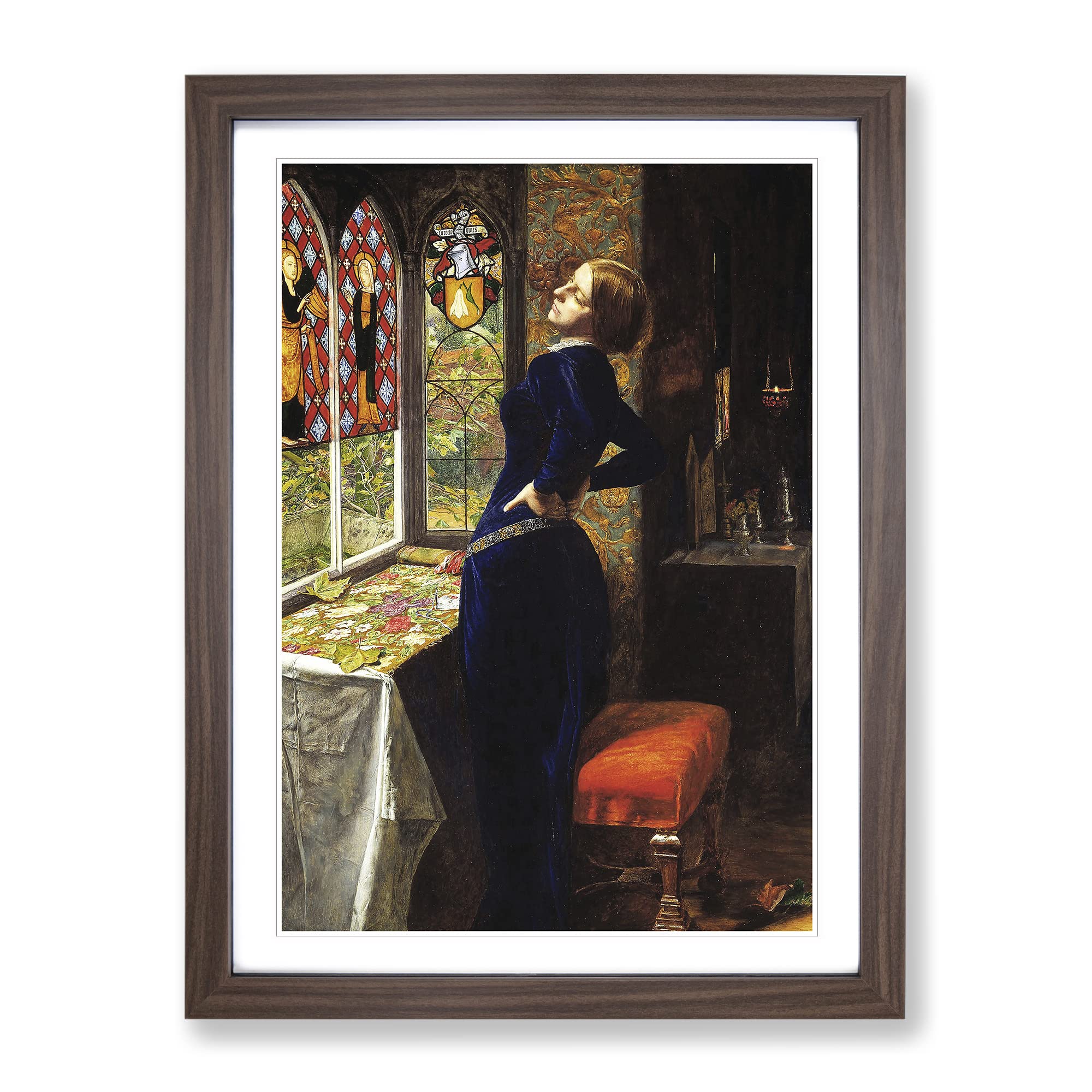 Mariana By John Everett Millais Classic Painting Framed Wall Art Print, Ready to Hang Picture for Living Room Bedroom Home Office Décor, Walnut A4 (34 x 25 cm)