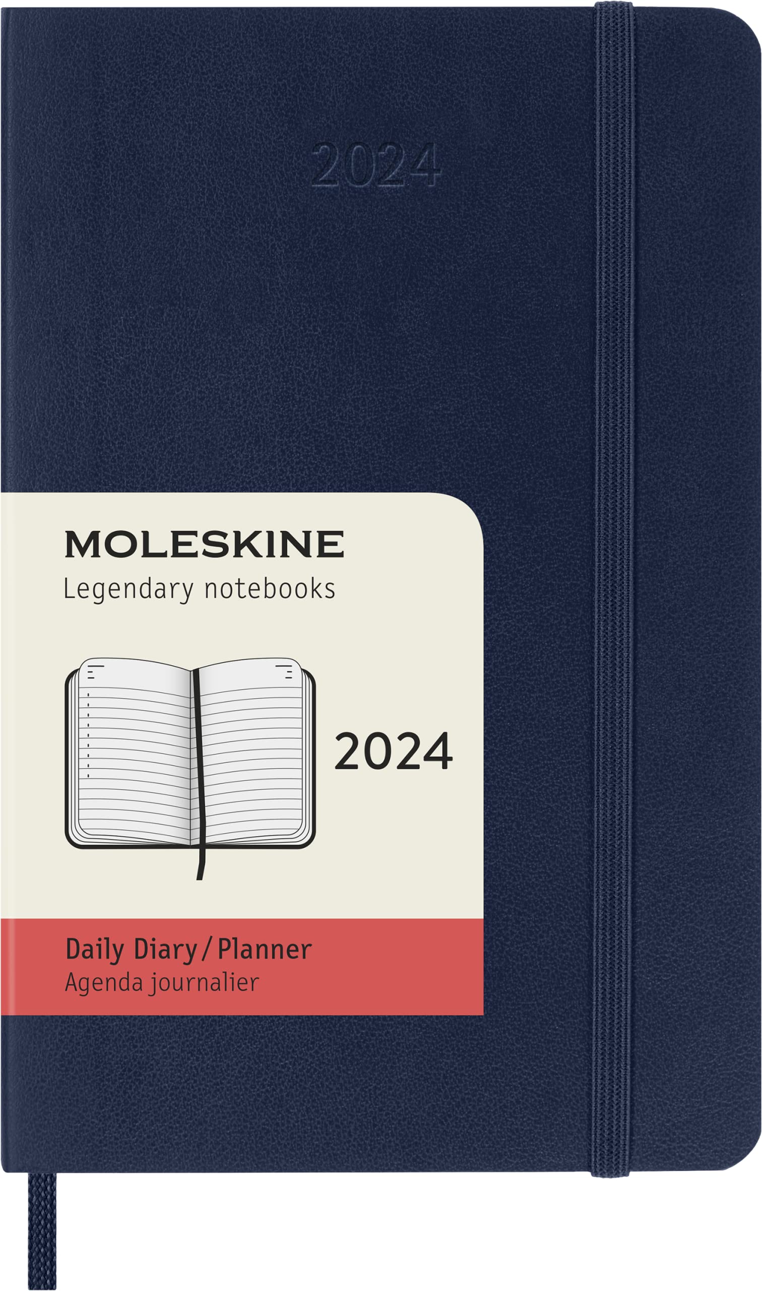 Moleskine Daily Agenda 12 Months 2024, Agenda 2024, Size Pocket 9x14, Soft Cover and Elastic Closure, Colour Sapphire Blue โ image 1