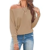 Cakulo Womens Off The Shoulder Sweater Batwing Long Sleeve Casual Knit Tops 2026 Lightweight Pullover Sweaters