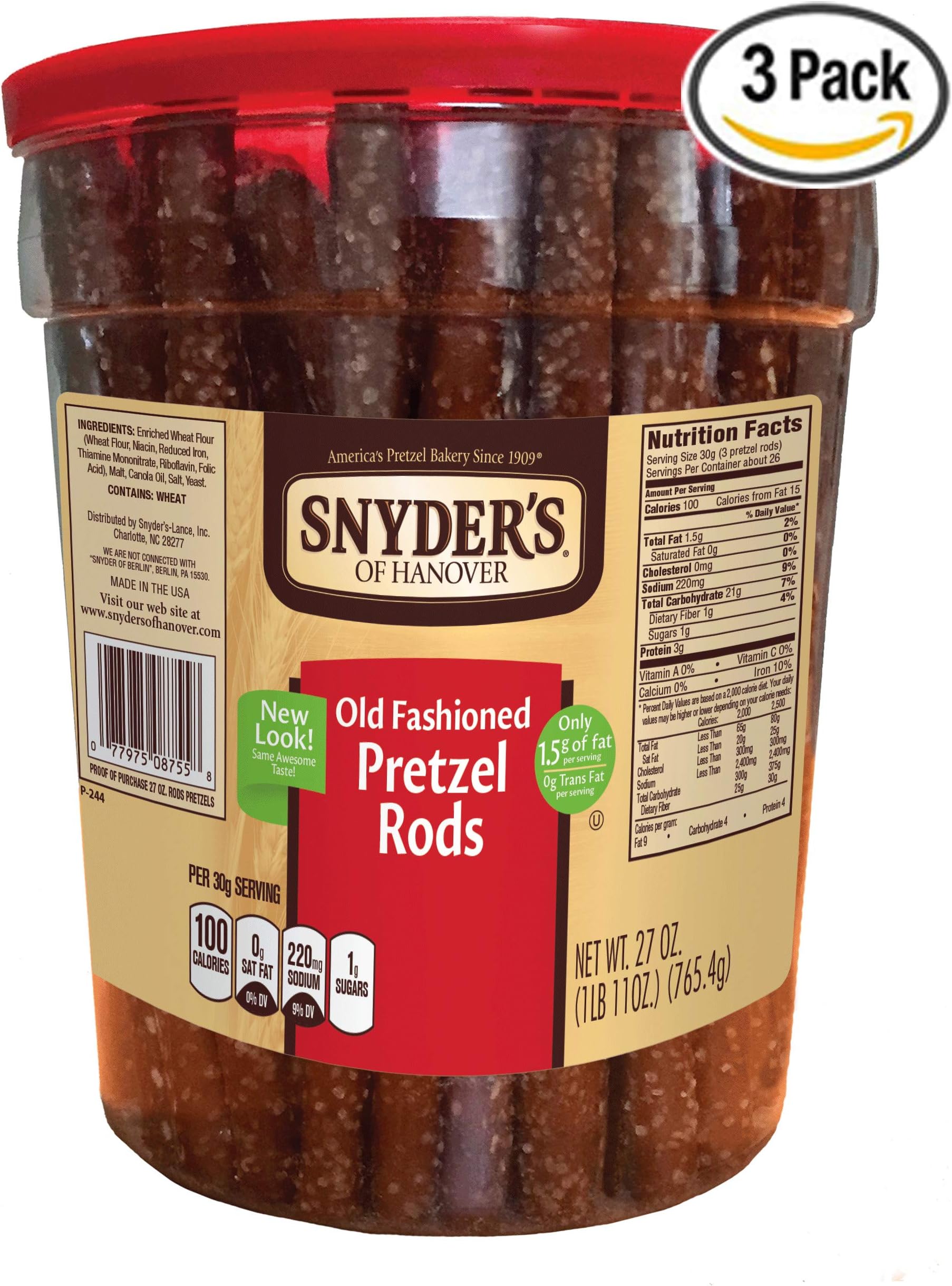 Snyder's of Hanover Old Fashioned Pretzel Rods, 27 oz. (Pack of 3)