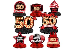 COOSOAR Happy 50th Birthday Red and Black Table Honeycomb Centerpieces Balloons Theme Decor Table Decorations Table Toppers for Girls Women Princess 50 Years Old Birthday Party Bday Supplies Background Gold