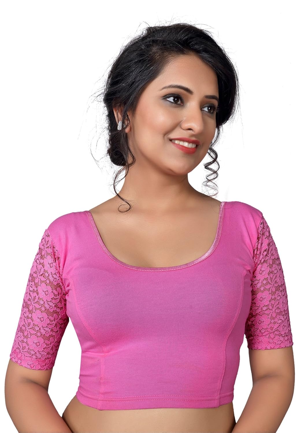 salwar studio women's light pink cotton lycra readymade strechable saree blouse