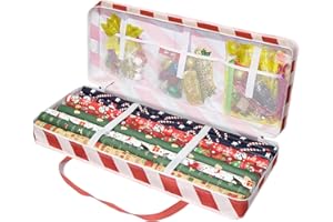 Safana Wrapping Organizer Storage Bag, Wrapping Paper Roll Wrapping Paper Organizer Storage with Three Isolation Nets for Storing Rolls, Ribbons, and Bows, etc (Red Stripe)