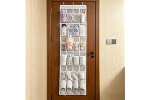 Over the Door Shoe Rack Organizer with 24 Mesh Pockets and Hook, Foldable Shoe Storage for Shoes or Accessories, Space Saving