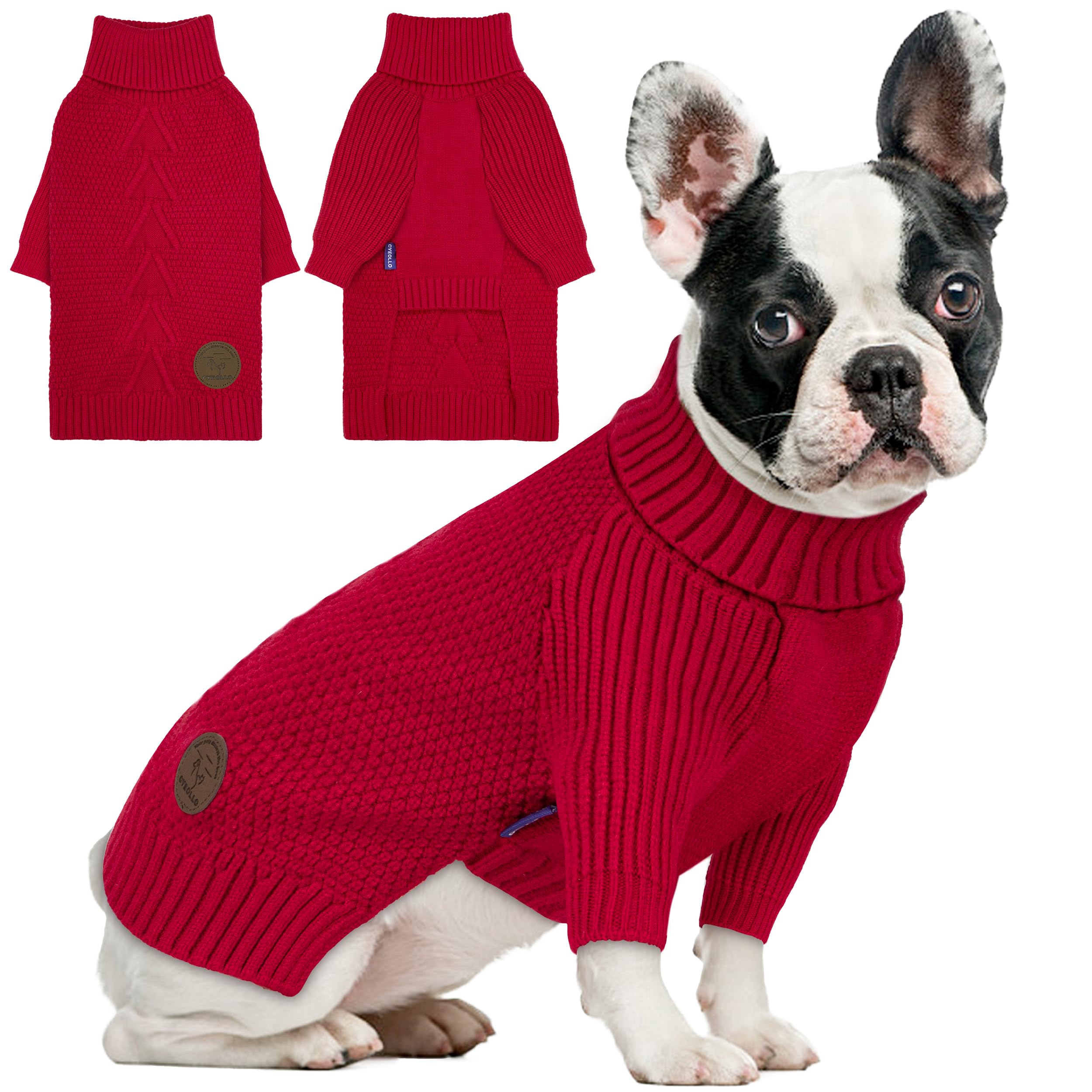 cyeollo Dog Christmas Sweaters for Medium Dogs Male, Stretchy Warm Turtleneck Doggy Clothes for Fall Winter, Thermal Knit Pet Apparel with Sleeves, Red XL Image