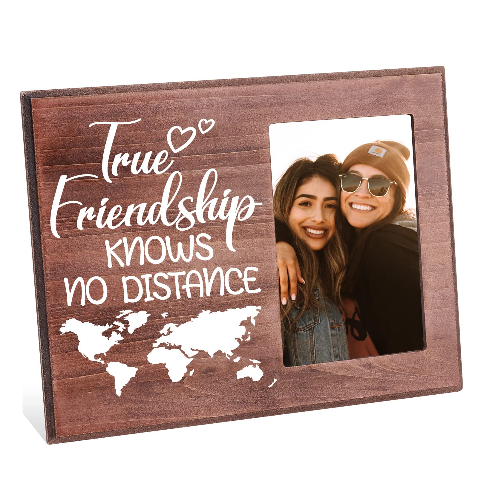 FINGERINSPIRE True Friendship Knows No Distance Picture Frame 10x15cm Long Distance Friendship Gifts Frames Friends Memories Picture Frame Hanging/Tabletop Wooden Frame Photo Frame for Graduation — image 1