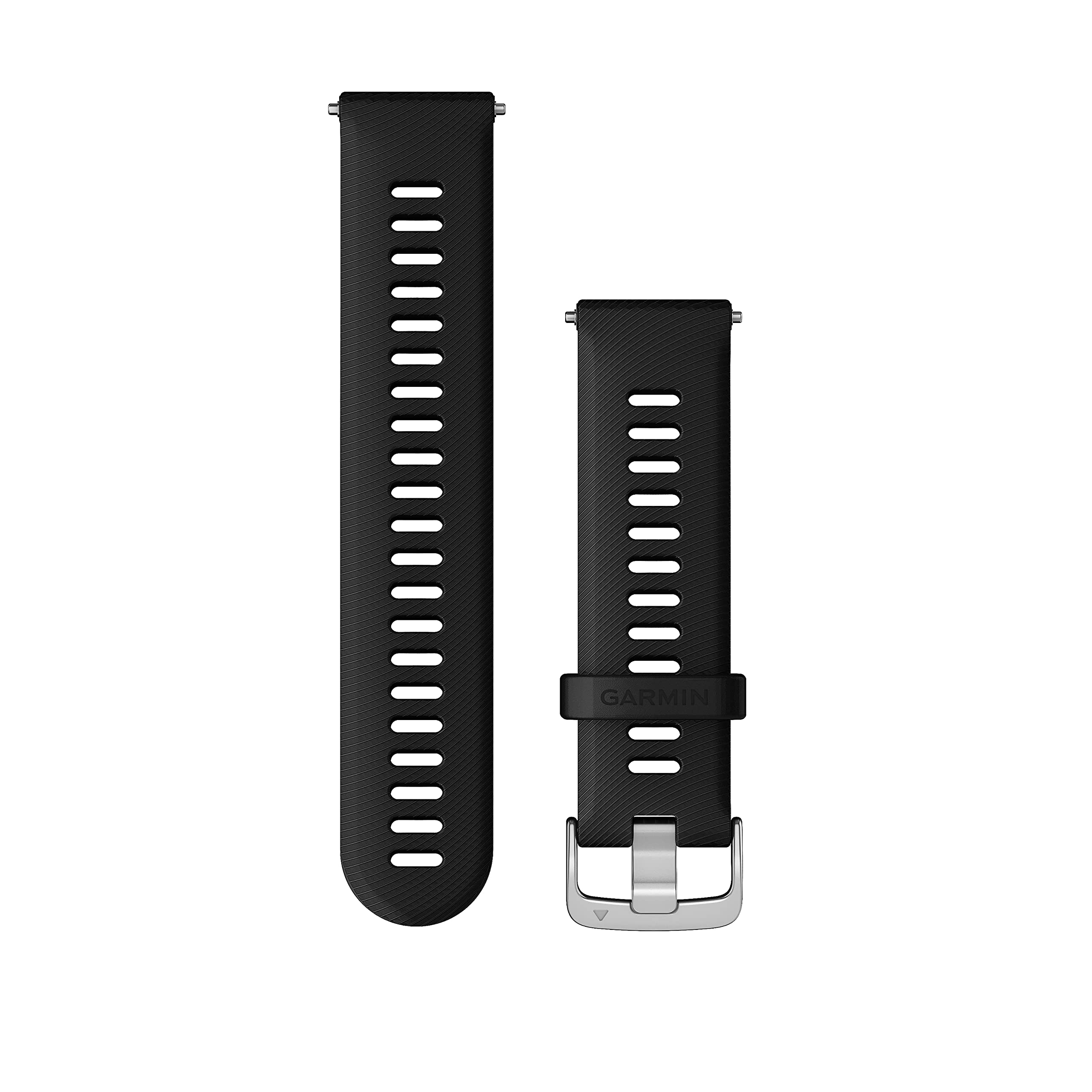 Garmin Quick Release Bands (22mm), suitable for selected Forerunner-,Venu- and vívoactive smartwatch series, Original accessory, Silicone, Black with Silver Hardware — image 1