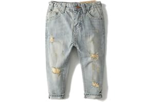KIDSCOOL SPACE Baby Girl Boy Jeans,Elastic Band Inside with D-Rings Ripped Denim Pants