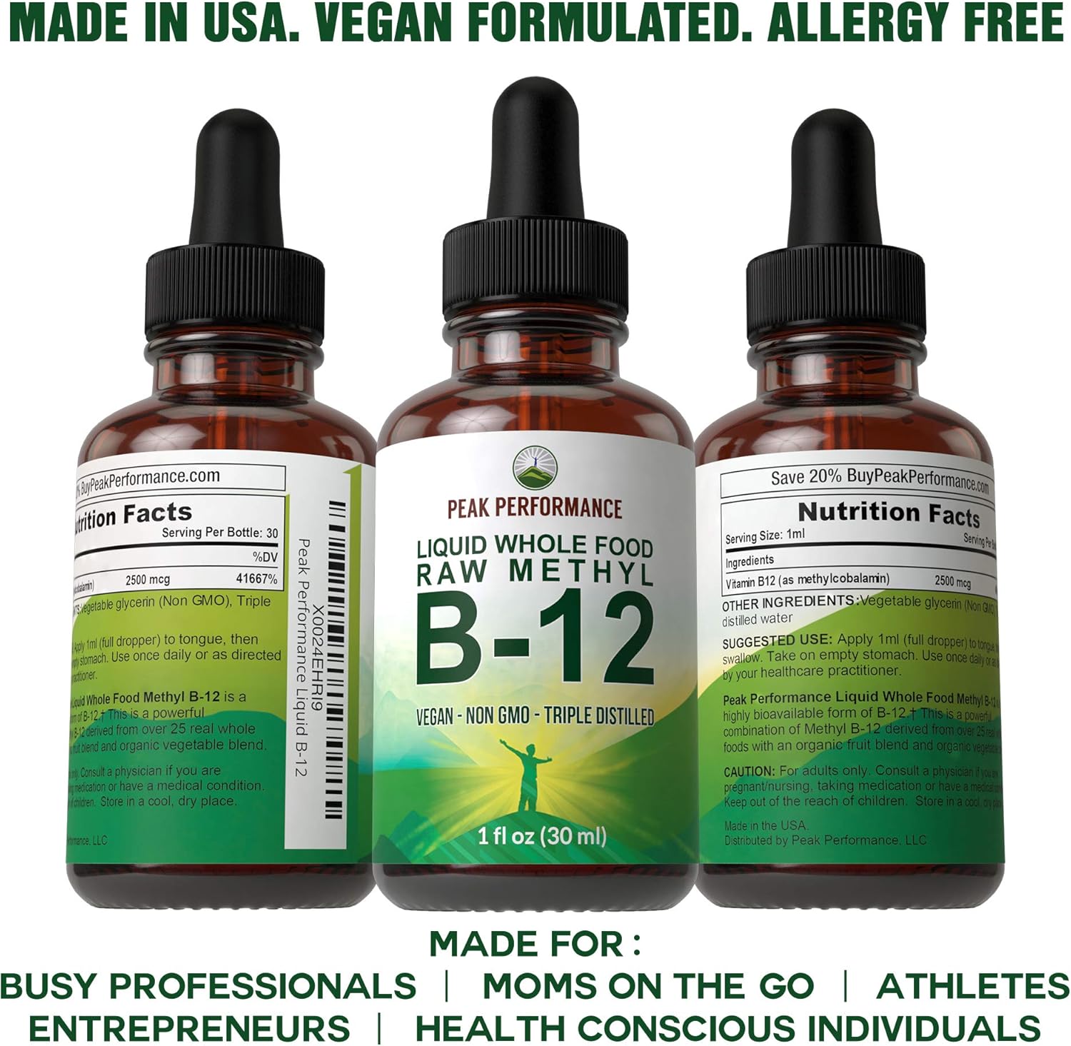 Raw Whole Food Methyl B12 Liquid Drops. Best Vegan Advanced B 12 Liquid
