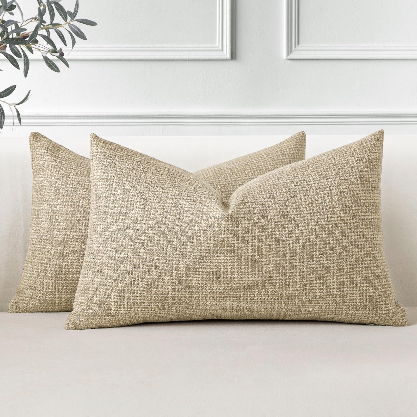 JOTOM Set of 2 Cushion Covers 30x50 cm Linen Light Tan Decorative Throw Pillow Covers 12x20 Inch Lumbar Cushion Case Home Decor Pillowcases for Couch Sofa Living Room Bed (Light Tan)