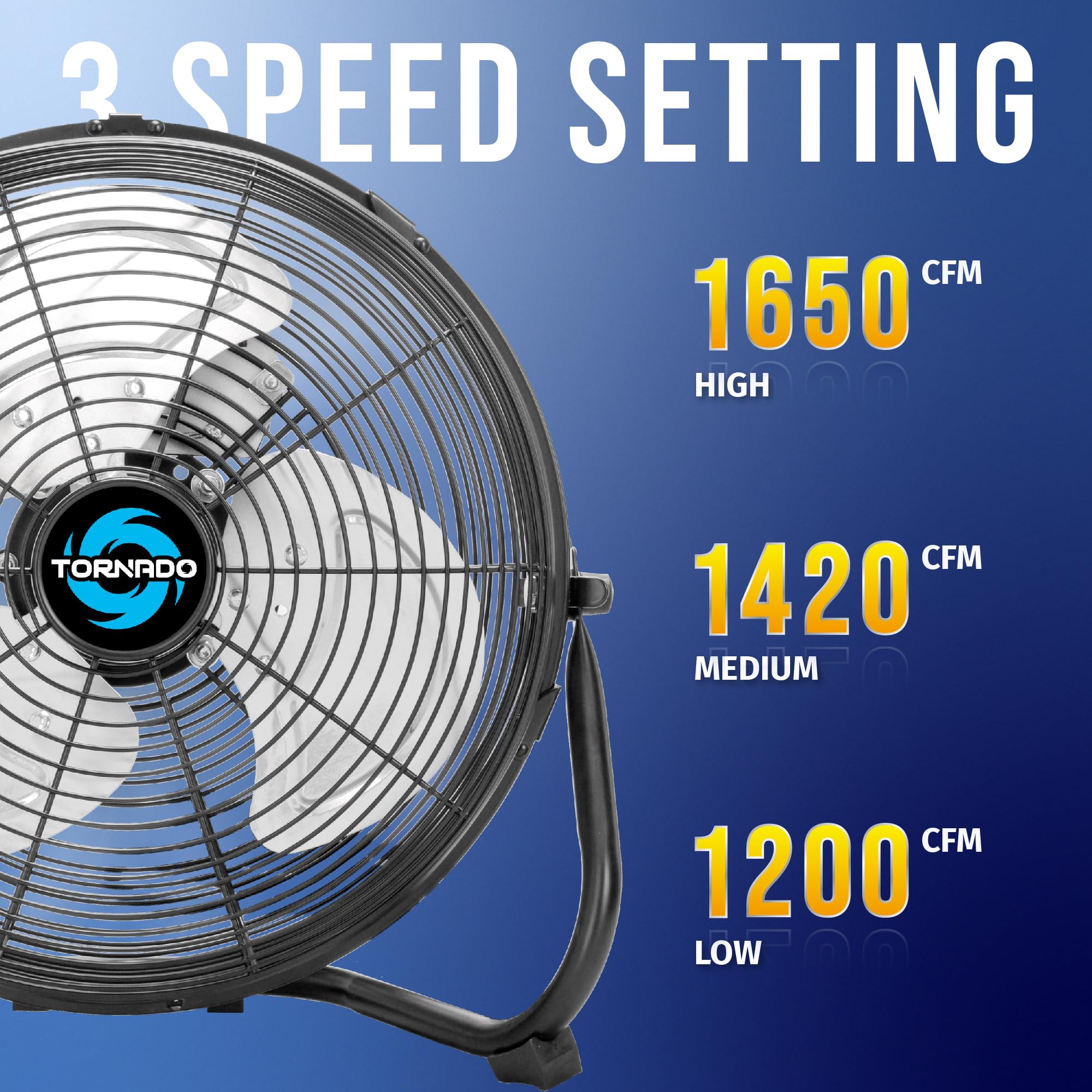 Tornado 12 Inch Industrial Powerful Metal Floor Fan, 3-Speed High Velocity Cooling Floor Fan for Industrial, Commercial, and Home Spaces, 120°Tilt, 6.0 FT Cord, Black