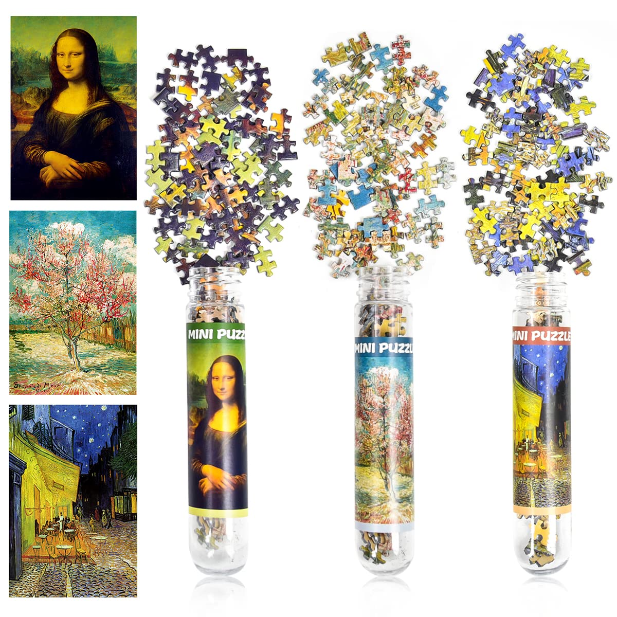 3 Pack Mini Jigsaw Puzzles 150 Pieces for Adults Small Jigsaw Puzzle 6 x 4 Inches Entertainment Toys For Home Decor (Mona Lisa, Peach Tree, Cafe Terrace)