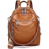 Wesccimo Genuine Leather Backpack Purse For Women Orange Quilted Real Soft Leather Convertible Shoulder Bag