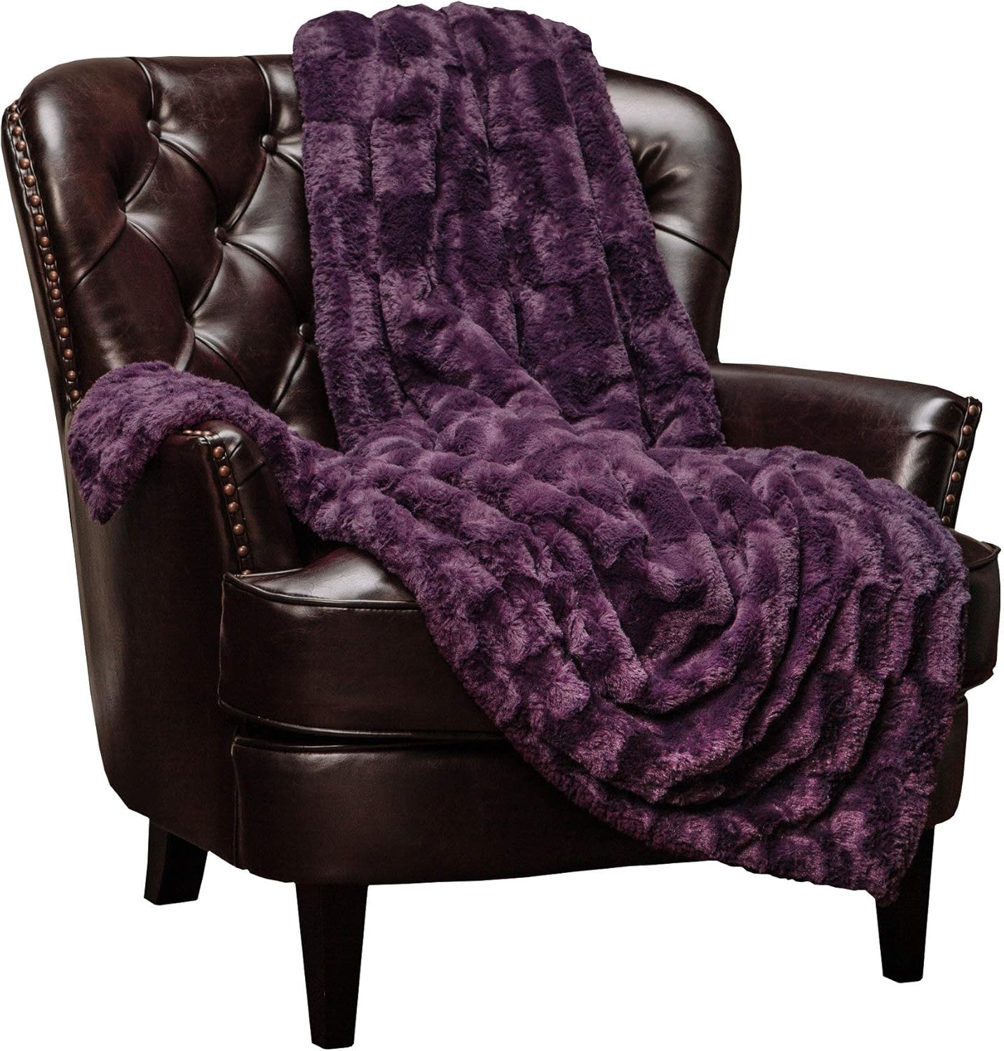 Chanasya Fuzzy Faux Fur Elegant Rectangular Embossed Throw Blanket - Plush Sherpa Microfiber Purple Blanket for Bed Couch (60x70 Inches) Aubergine: Home & Kitchen
