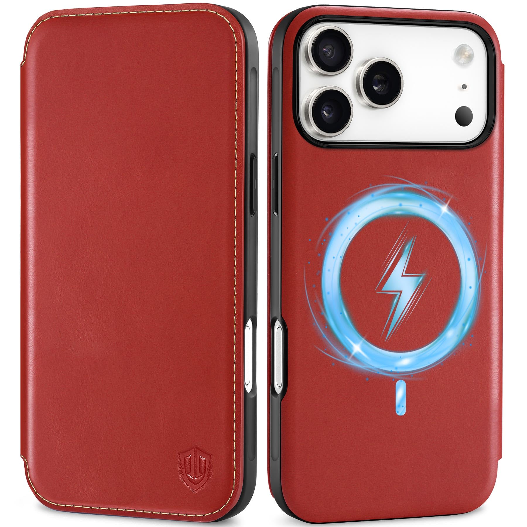 Photo 1 of SHIELDON Genuine Leather Slim Wallet Case for iPhone 17 Pro Max 6.9-inch 2025 | Folio | Magnetic Closure | Wireless Charging | RFID Blocking Card Slot | Shock-Absorbent Phone Cover | Retro Red
