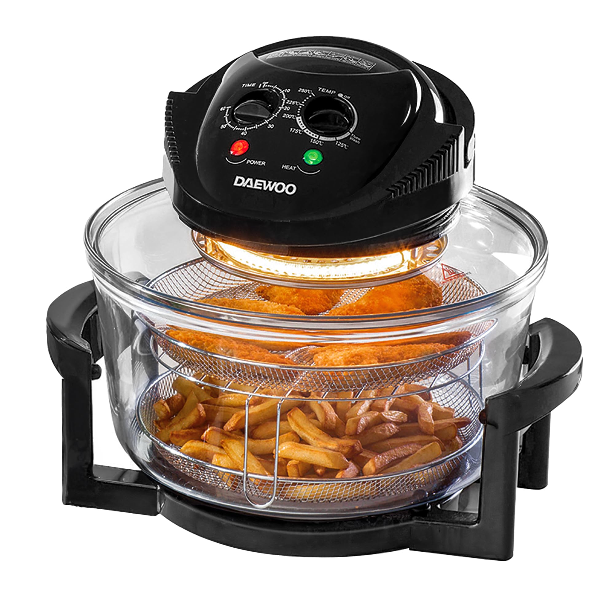 Daewoo Deluxe 17L 1300W Halogen Air Fryer with an Extension Ring- 60min Timer with Self-Cleaning Function, Adjustable Temperature Control and 7 Accessories Included - Black