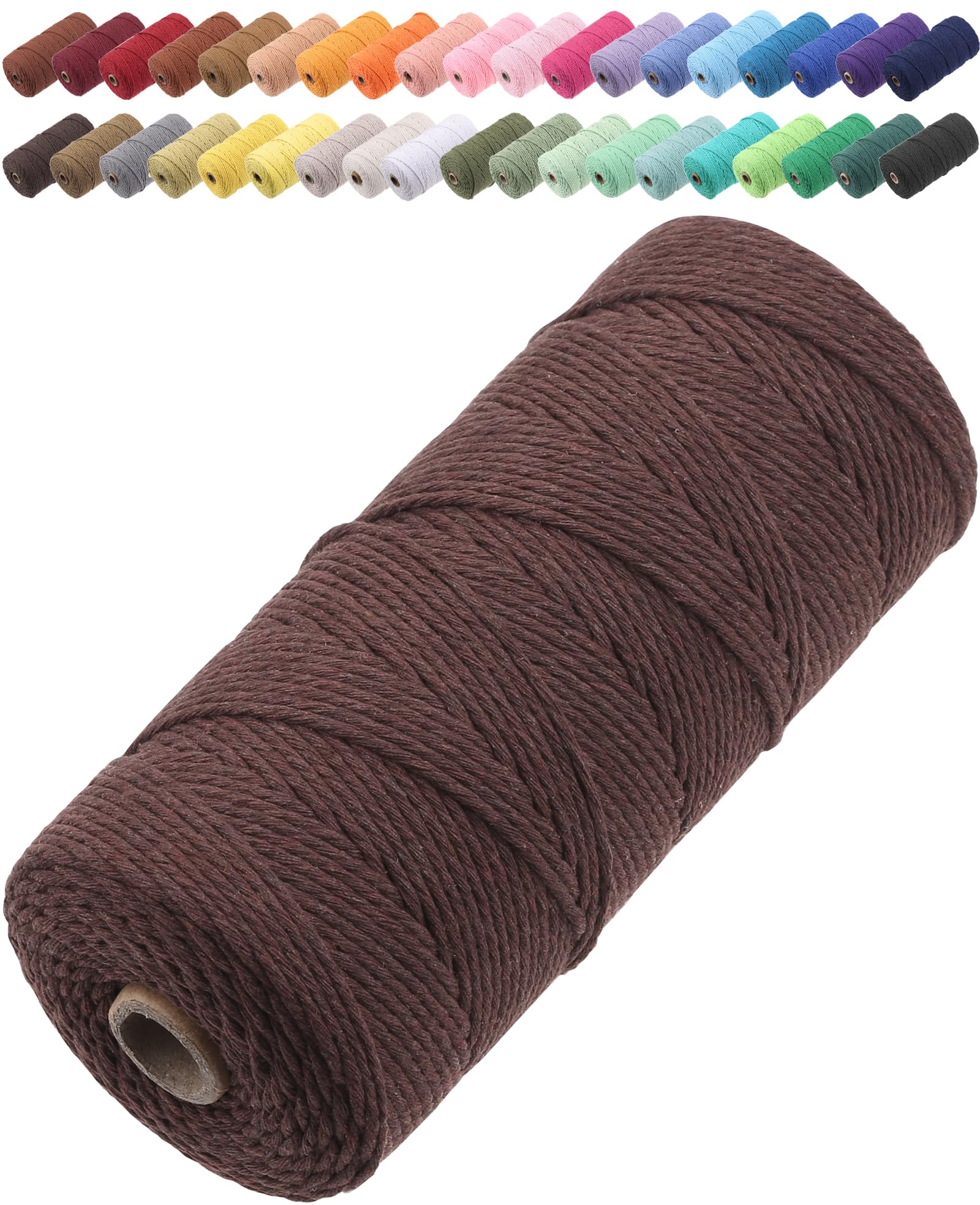 GOHOF Macrame Cord 2mm x 205m Premium Cotton Macrame Rope, 3 Strand Twisted Soft Cotton Cord, One of The Most Perfect Materials for Macrame Art, Cotton String Without Chemicals (Dark Brown)