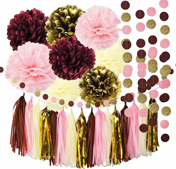 Bridal Shower Decorations Burgundy Pink Glitter Gold Birthday