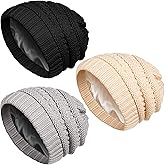 Geyoga 2/4/6 Pack Satin Lined Beanie for Women Warm Winter Hats Cable Knit Slouchy Skull Warm Cap Silk Beanies Hats for Women
