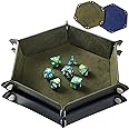 Grajar 2 Pcs Portable Folding Dice Rolling Tray Set for RPG DND Table Games - PU Leather and Velvet Holder Storage Box - RoyalBlue and Green